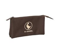 Safta | Estuche Escolar Triple El Ganso Basics Chocolate, Portatodo Juvenil con 3 Compartimentos Separados con Cremallera, Bolsillo Interior Central con Cremallera, Medidas 22x3x12 cm