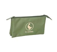 Safta | Estuche Escolar Triple El Ganso Basics Verde, Portatodo Juvenil con 3 Compartimentos Separados y Cremallera, Bolsillo Interior Central con Cremallera, Medidas 22x3x12 cm