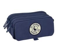 Safta | Estuche Escolar Triple El Ganso Jeans, Portatodo Juvenil con 3 Compartimentos y Cremalleras, Bolsillo Frontal, Cinta Trasera Adaptable a Carro Portamochilas, Azul Marino, Medidas 21,5x8x10 cm