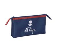 Safta | Estuche Escolar Triple El Pulpo, Portatodo Escolar Juvenil con 3 Compartimentos Separados con Cremallera y Bolsillo Interior Central, Medidas 22x3x12 cm, Estuche Escolar 3 Compartimentos