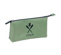 Safta | Estuche Escolar Triple El Pulpo Verde, Portatodo Juvenil con 3 Compartimentos Separados con Cremallera y Bolsillo Interior Central, Medidas 22x3x12 cm