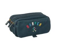 Safta | Estuche Escolar Triple Harper & Neyer Big, Portatodo Juvenil con 3 Compartimentos y Cremalleras, Bolsillo Frontal, Cinta Trasera Adaptable a Carro Portamochilas, Medidas 21,5x8x10 cm