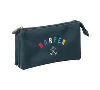 Safta | Estuche Escolar Triple Harper & Neyer con 3 Compartimentos con Cremallera, Bolsillo Interior Central con Cremallera, Medidas 22x3x12 cm, Portatodo 3 Compartimentos