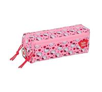 Safta | Estuche Escolar Triple Hello Kitty, Portatodo Organizador 22x6x8,5 cm, Tres Compartimentos con Cremallera, Goma Elástica Trasera para Acoplar a Cuaderno o Carpeta, Rosa