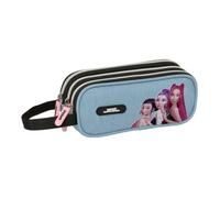 Safta | Estuche Escolar Triple K-Pop Demon Hunters Huntr/X, Organizador Escolar Juvenil con 3 Compartimentos y Cremalleras, Asa Lateral, Medidas 21x7x8,5 cm, Portatodo 3 Compartimentos