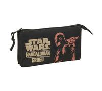 Safta | Estuche Escolar Triple Mandalorian & Grogu Star Wars, Portatodo Escolar Juvenil con 3 Compartimentos Separados con Cremallera y Bolsillo Interior Central, Medidas