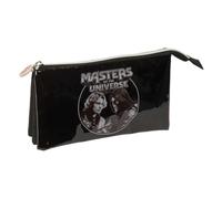 Safta | Estuche Escolar Triple Masters of The Universe, Portatodo Organizador con 3 Compartimentos Separados con Cremallera y Bolsillo Interior Central, Diseño Negro, Medidas 22x3x12 cm