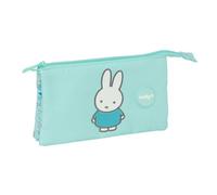 Safta | Estuche Escolar Triple Miffy Friends, Organizador Escolar Infantil con 3 Compartimentos y Cremalleras, Bolsillo Interior Central, Medidas 22x3x12 cm, Portatodo 3 Compartimentos