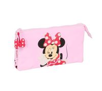 Safta | Estuche Escolar Triple Minnie Mouse Naive Disney, Portatodo Escolar Infantil con 3 Compartimentos y Cremalleras, Medidas 22x3x12 cm, Estuche Escolar 3 Compartimentos