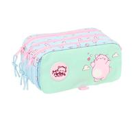 Safta | Estuche Escolar Triple Pembe The Pink Cat Big, Portatodo Organizador con 3 Compartimentos y Cremalleras, Bolsillo Frontal, Cinta Trasera Adaptable a Carro, Infantil, Medidas 21,5x8x10 cm