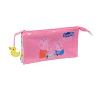 Safta | Estuche Escolar Triple Peppa Pig Baby Pig, Portatodo Escolar Infantil con 3 Compartimentos Separados con Cremallera, Medidas 22x3x12 cm, Estuche Escolar 3 Compartimentos
