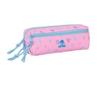 Safta | Estuche Escolar Triple Pequeño Disney Stitch Bright con Goma Elástica Trasera, 22 cm, Portatodo Infantil con 3 Compartimentos y Cremalleras, Medidas 22x6x8,5 cm
