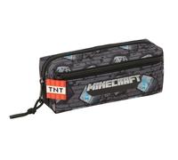 Safta | Estuche Escolar Triple Pequeño Minecraft Graffiti, Portatodo Infantil 22 cm, 3 Compartimentos con Cremallera, Goma Elástica Trasera para Acoplar a Cuaderno o Carpeta, Medidas 22x6x8,5 cm