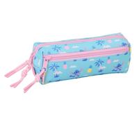Safta | Estuche Escolar Triple Pequeño Stitch Waves, 22 cm, Portatodo Infantil con 3 Compartimentos y Cremalleras, Goma Elástica Trasera para Acoplar a Cuaderno o Carpeta, Medidas 22x6x8,5 cm