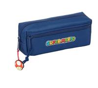 SAFTA | Estuche Escolar Triple Pequeño Super Mario Mamma Mia, Portatodo Organizador 3 Compartimentos con Cremallera, 22 cm, Goma Elástica Trasera para Acoplar a Cuaderno o Carpeta, Medidas 22x6x8,5 cm