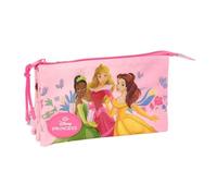 Safta | Estuche Escolar Triple Princesas Disney, Portatodo Escolar Infantil con 3 Compartimentos Separados con Cremallera, Medidas 22x3x12 cm, Estuche Escolar 3 Compartimentos