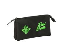 Safta | Estuche Escolar Triple Real Betis Balompié, Portatodo con 3 Compartimentos Separados y Cremallera, Bolsillo Interior Central, Organizador Infantil y Juvenil Vuelta al Cole, Medidas 22x3x12 cm