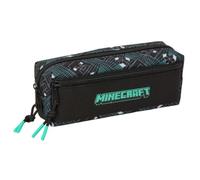 Safta | Estuche Escolar Triple Rectangular Minecraft Screen con Goma Elástica Trasera, 22 cm, Portatodo Organizador con 3 Compartimentos y Cremalleras, Tiradores Turquesa, Medidas 22x6x8,5 cm