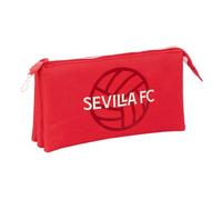 Safta | Estuche Escolar Triple Sevilla FC, Portatodo Escolar Juvenil con 3 Compartimentos Separados y Cremallera, Medidas 22x3x12 cm, Estuche Escolar 3 Compartimentos
