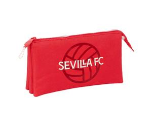 Safta | Estuche Escolar Triple Sevilla FC, Portatodo Escolar Juvenil con 3 Compartimentos Separados y Cremallera, Medidas 22x3x12 cm, Estuche Escolar 3 Compartimentos
