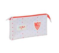 Safta | Estuche Escolar Triple Sevilla FC Preescolar, Portatodo Escolar Infantil con 3 Compartimentos Separados con Cremallera y Bolsillo Interior Central, Medidas 22x3x12