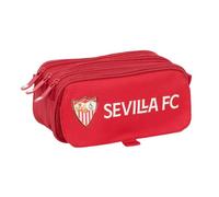 Safta | Estuche Escolar Triple Sevilla FC Resistente al Agua, Portatodo Escolar con 3 Compartimentos y Cremalleras, Bolsillo Frontal, Medidas 21,5x8x10 cm, Estuche Escolar 3 Compartimentos