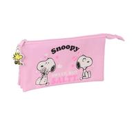 Safta - Estuche Escolar Triple Snoopy, Organizador Escolar Infantil con 3 Compartimentos Separados y Cremallera, Medidas 22x3x12 cm, Portatodo 3 Compartimentos