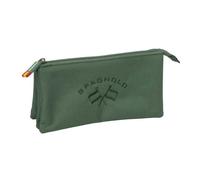 Safta | Estuche Escolar Triple Spagnolo Verde, Portatodo Escolar con 3 Compartimentos Separados con Cremallera, Bolsillo Interior Central con Cremallera, Medidas 22x3x12 cm