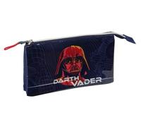 Safta | Estuche Escolar Triple Star Wars Darth Vader, Portatodo Juvenil con 3 Compartimentos Separados y Cremallera, Bolsillo Interior Central, Organizador Vuelta al Cole, Medidas 22x3x12 cm