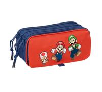 Safta | Estuche Escolar Triple Super Mario Bros Mamma MIA, Organizador Escolar 21,5x8x10 cm, 3 Compartimentos con Cremallera y Bolsillo Frontal, Portatodo 3 Compartimentos