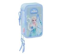 Safta | Estuche Escolars Frozen Disney Doble y Triple, Organizadores Escolares con Compartimentos y Cremalleras, Asa de Mano, Medidas 12,5x5,5x19,5 cm, Portatodo 3 Compartimentos