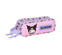 Safta | Estuche Escolars Hello Kitty y Kuromi Doble, Estuches Escolares con Compartimentos y Cremallera, Asa de Mano y Goma Elástica para Acoplar a Cuaderno o Carpeta, Medidas 21x6x8 cm