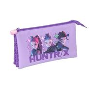 Safta | Estuche Triple Escolar Portatodo K-Pop Demon Hunters 22x3x12 cm | Tejido poliéster de fácil limpieza, primaria e instituto, vuelta al cole, licencia oficial K-Pop Demon Hunters Battle