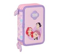 Safta | Estuche Triple Escolar Portatodo K-Pop Demon Hunters Chibi Plumier | Tejido poliéster con costuras rematadas, ideal para el colegio, vuelta al cole, licencia oficial K-Pop Demon Hunters Chibi