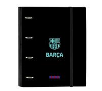 Safta F.C. BARCELONA 3ª EQUIPACIÓN - Carpeta 4 Anillas de 35 cm con 100 Hojas A4, Ideal para Niños de Diferentes Edades, Cómoda y Versátil, Calidad y Resistencia, 27x3.5x32 cm, Color Negro