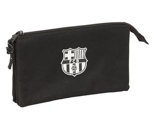 SAFTA F.C.Barcelona Chica - Portatodo Triple, Estuche Infantil, Estuche Niño, Ideal para Niños en Edad Escolar, Cómodo y Versátil, Calidad y Resistencia, 22x3x12 cm, Color Negro