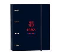 Safta F.C. BARCELONA Corporativa - Carpeta 4 Anillas de 35 cm con 100 Hojas A4, Ideal para Niños de Diferentes Edades, Cómoda y Versátil, Calidad y Resistencia, 27x3.5x32 cm, Color Azul marino