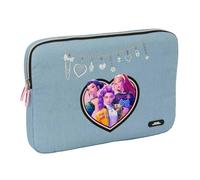 SAFTA | Funda para Portátil 15,6″ K-Pop Demon Hunters Huntr/X, Acolchada y Ligera, Interior Protector Anti-Rozaduras, Cremallera Superior, Diseño Azul con Ilustración, Medidas 39,5x3,5x27,5 cm