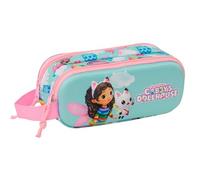 Safta GABBY'S Dollhouse 3D - Portatodo Doble 3D, Estuche Infantil, Estuche Niño, Ideal para Niños en Edad Escolar, Cómodo y Versátil, Calidad y Resistencia, 21x6x8 cm, Color Celeste/Rosa