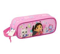 Safta GABBY'S Dollhouse Party - Portatodo Doble Niño, Estuche Infantil, Estuche Niño, Ideal para Niños en Edad Escolar, Cómodo y Versátil, Calidad y Resistencia, 21x6x8 cm, Color Rosa Claro
