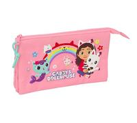 GABBY'S DOLLHOUSE - Portatodo Triple, Estuche Infantil, Estuche Niño, Ideal para Niños en Edad Escolar, Cómodo y Versátil, Calidad y Resistencia, 22x3x12 cm