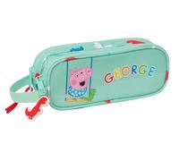 Safta George - Portatodo Doble Niño, Estuche Infantil, Estuche Niño, Ideal para Niños en Edad Escolar, Cómodo y Versátil, Calidad y Resistencia, 21x6x8 cm, Color Verde Menta