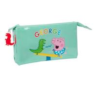 Safta GEORGE - Portatodo Triple, Estuche Infantil, Estuche Niño, Ideal para Niños en Edad Escolar, Cómodo y Versátil, Calidad y Resistencia, 22x3x12 cm, Color Verde Menta