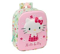 Safta HELLO KITTY 3D - Mochila de Guardería 3D, Adaptable a Carro, Fácil Limpieza, Ideal para Niños de Diferentes Edades, Cómoda y Versátil, Calidad y Resistencia, 22x10x27 cm, Color Rosa/verde