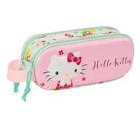 Safta Hello Kitty 3D - Portatodo Doble 3D, Estuche Infantil, Estuche Niño, Ideal para Niños en Edad Escolar, Cómodo y Versátil, Calidad y Resistencia, 21x6x8 cm, Color Rosa/Verde