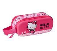 Safta Portatodo Doble Hello Kitty 3D – Estuche infantil 21x6x8 cm, cómodo y resistente