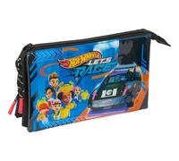Safta Hot Wheels Let's Race - Portatodo Triple, Estuche Infantil, Estuche Niño, Ideal para Niños en Edad Escolar, Cómodo y Versátil, Calidad y Resistencia, 22x3x12 cm