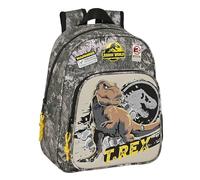 Safta JURASSIC WORLD WARNING - Mochila Escolar Infantil, Ideal para Niños de Diferentes Edades, Cómoda y Versátil, Calidad y Resistencia, 27x10x33 cm, Color Gris