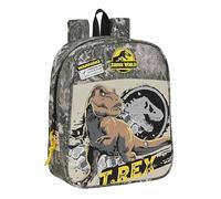 Safta JURASSIC WORLD WARNING - Mochila Infantil, Mochila Niño, Mochila Escolar, Adaptable a Carro, Ideal para Guardería, Cómoda y Versátil, Calidad y Resistencia, 22x10x27 cm, Color Gris