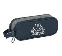 Safta Kappa Dark Navy - Portatodo Doble Niño, Estuche Infantil, Estuche Niño, Ideal para Niños en Edad Escolar, Cómodo y Versátil, Calidad y Resistencia, 21x6x8 cm, Color Gris/Azul Marino Melange